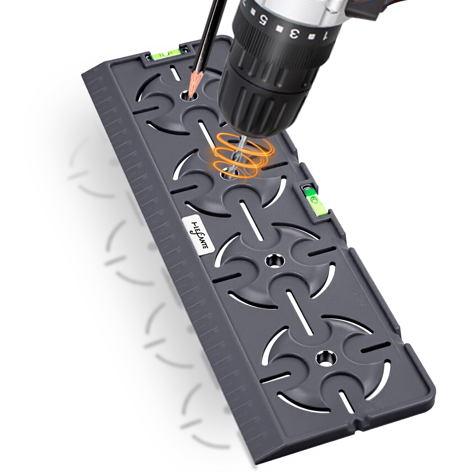 Bohrschablone für Steckdose Schalterdose Unterputzdose Hohlwanddose 71mm Abstand All in One mit Wasserwaage 30cm Lineal Für Elektroinstallation Rohbau Trockenbau Elektriker Heimwerker (Grau)