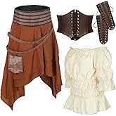Mepase 4 Pcs Halloween Women Pirate Costume Renaissance Costumes Steampunk Blouse Gothic Skirt Medieval Corset Belt Wristband