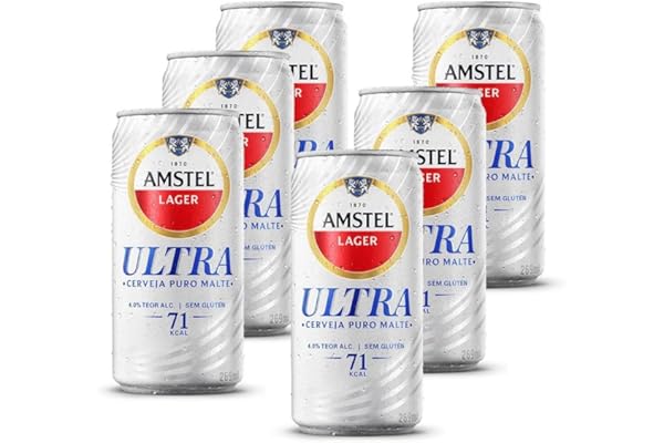 Kit Com 6 Unid. Cerveja Lager Puro Malte Sem Glúten Amstel Ultra 269 Ml