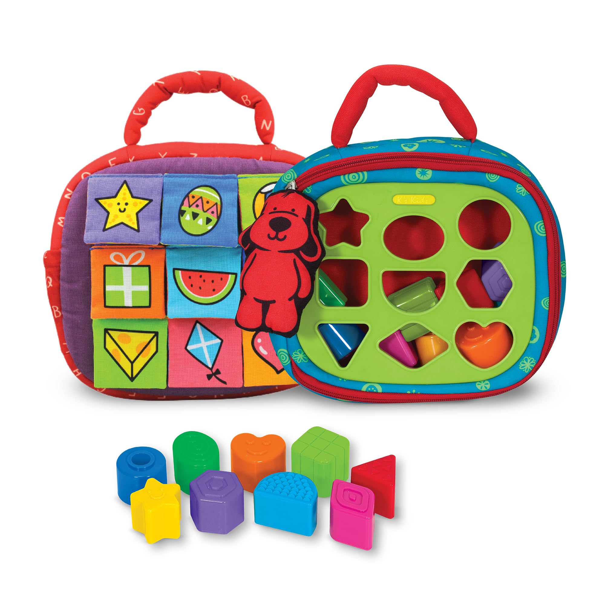 Melissa & Doug K's Kids Take-Along Shape Sorter Baby Toy with 2-Sided Activity Bag and 9 Textured Shape Blocks Sensory Toys, Travel Shape Sorter Toys for Toddlers and Infants