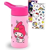 My Melody Stainless Steel Water Bottle for Girls - Bundle with 14 Oz My Melody Drinking Cup For Home, School, and Sports, Plus Sticker, More | Sanrio Water Bottle with Straw