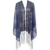L'VOW Women's Glittering 1920s Scarf Mesh Sequin Wedding Cape Fringed Evening Shawl Wrap