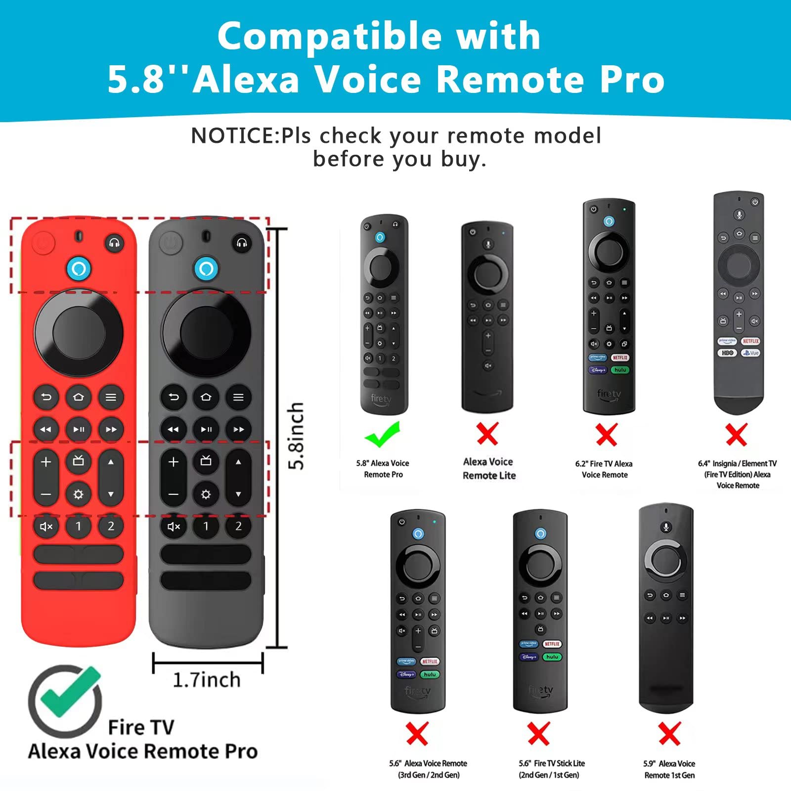 2PACK Remote Pro Cover,Remote Case fit for FireTV