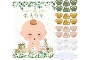 Faccito Pin The Pacifier Baby Shower Game Baby Shower Party Decorations Include Large Poster 24 Pacifier Stickers Blindfold Game Set for Birthday Party Decor Supplies(Green,Fair)