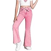 WDIRARA Girl's High Waist Flare Leg Jeans Washed Belted Y2k Denim Pants with Pockets