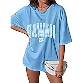 Hawaiian Shirts for Women Flower Shirt Oversized Graphic Tees Tropical Vacation Clothes Summer Vacation Tee