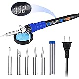 Soldering Iron with Digital LCD Display, 65W Fast Heating Welding Tool with Sleep Function, Temperature Compensation, 5pcs Interchangeable Tips, S-shaped Sponge holder