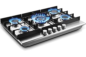 Eascookchef 30 inch Gas Cooktop, Gas Stove Top with 5 High Efficiency Burners, Bulit-in Stainless Steel Propane Cooktop for Kitchen, NG/LPG Convertible Stovetop, Thermocouple Protection