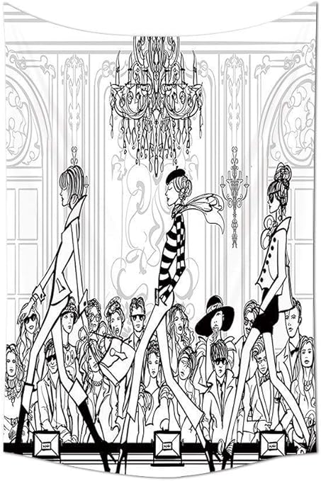 Amazon Co Jp Wecottkerc ガーリーデココレクション キャットウォーク マネキン オーディンス スーパーモデル 人混みイラストリビングルーム ベッドルーム 寮 壁タペストリー 59w By 90 5l Inch ホーム キッチン