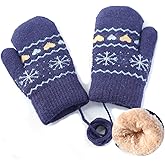 Wojgzon Baby Toddler Winter Warm Knit Mittens For Kids Girls Boys Cute Soft Elastic Thick Fleece Lined Cold Weather