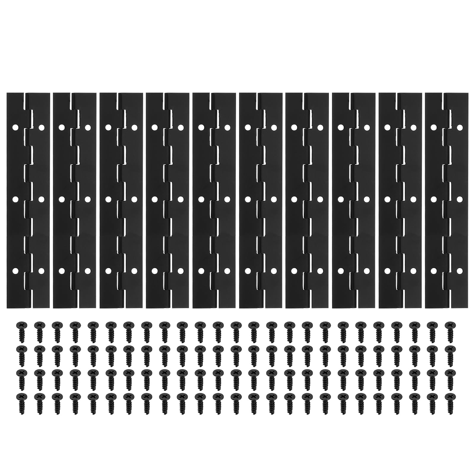 PATIKIL 6x1.2 Inch Piano Hinge,10 Pcs 304 Stainless Steel Continuous Hinge with Holes for Piano Gate Door Wooden Storage Box Cabinet Boat,Black