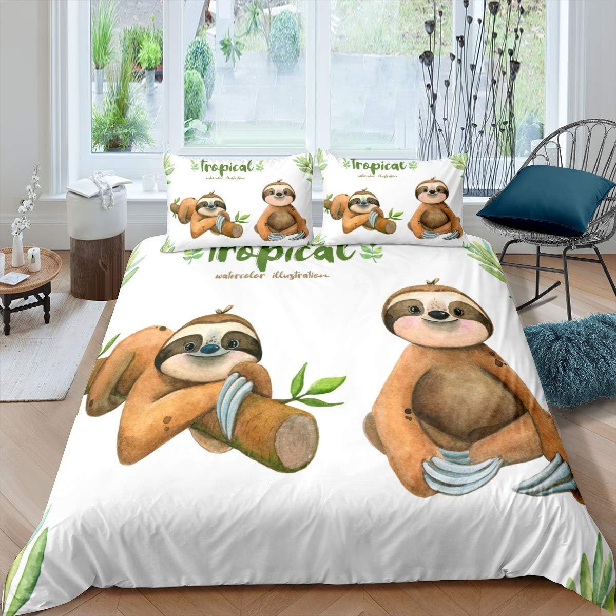 Kids Sloth Bedding Set for Girls Boys Children Cute Animal Pattern Comforter Cover