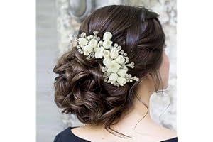 Sooshin Porcelain Flower Bridal Hair Comb Pearl Wedding Hair Accessories for Brides Crystal Wedding Headpiece for Bride and Bridesmaids Rhinestone Hair Accessory for Women and Girls (silver)