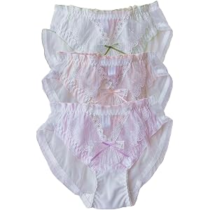 CENYINVEFI Women's Lace Trim Ruffle Panties with Floral Applique, Delicate Lace Petite Cute Lace Underwear for Women 3-Pack