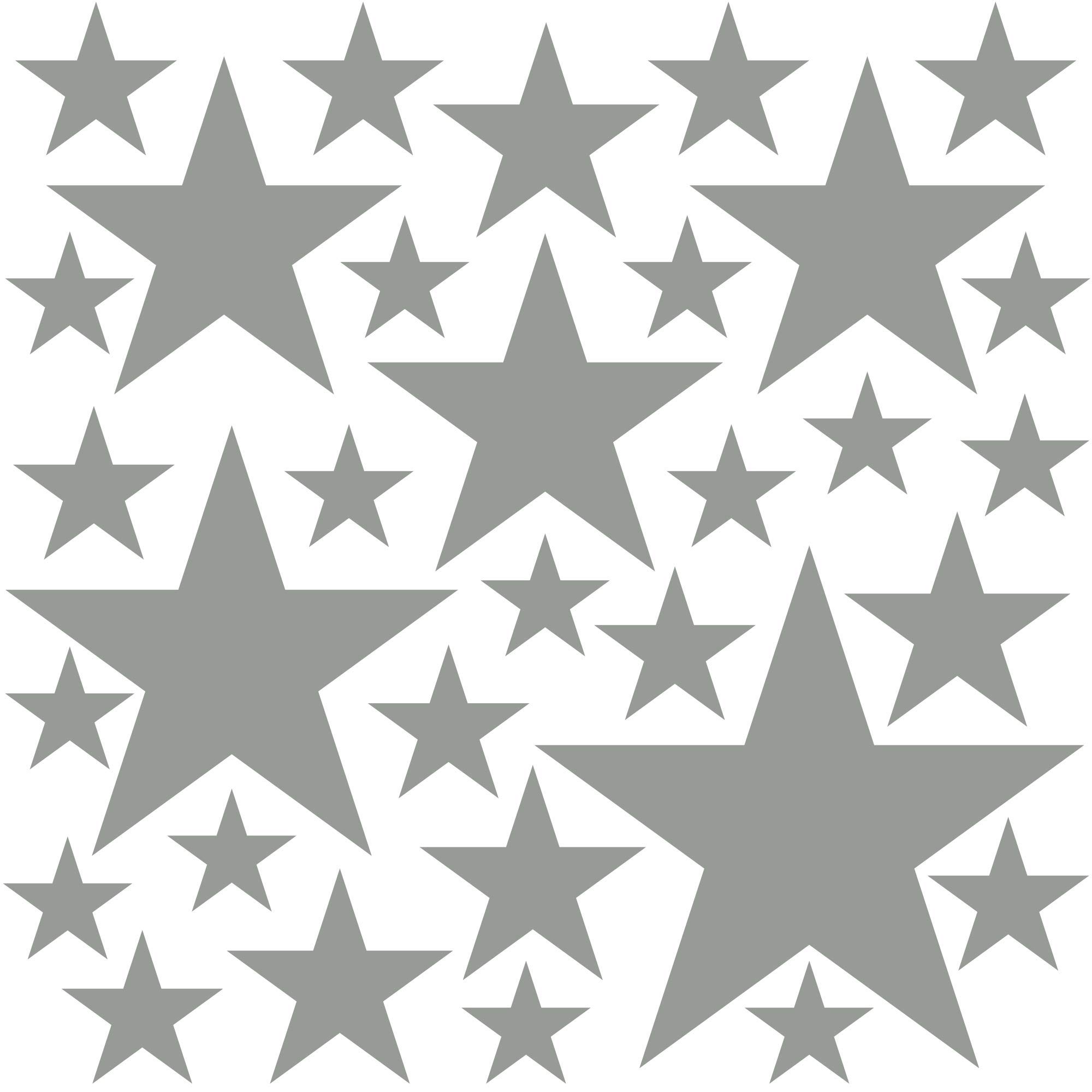 PREMYO Set of 32 Star Wall Stickers Kids - Nursery Decor Easy to Apply - Decals for Bedrooms for Girls Boys Grey