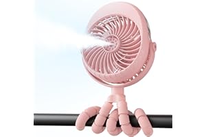 AMACOOL 4000mAh Portable Stroller Fan with Mist, Rechargeable Mister Fan with Water Spray, 270°Pivoting, Flexible Tripod Clip on Mist Cooling Fans for Disney Travel Beach Outdoor Car Seat Treadmill Golf Cart