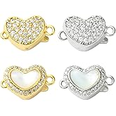 Ipotkitt 4 pcs 4 Style Brass Micro Pave Cubic Zirconia Heart Box Clasps with Shell Love Shape Closure Links Connectors for DIY Jewelry Making Bracelets Necklace Earrings Crafts