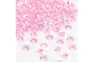 OUTUXED 1500pcs Pink Gems 0.3"(8mm) Plastic Acrylic Fake Diamonds Vases Filler Light Crystal Clear Diamond for Arts Crafts Party Decoration Table Scattering Wedding Valentine's Day