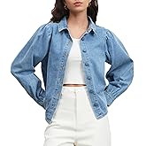 Ladyful Denim Shirt Women Button Down Cropped Long Sleeve Chambray Jean Shirts Lightweight Blouse Jean Jacket