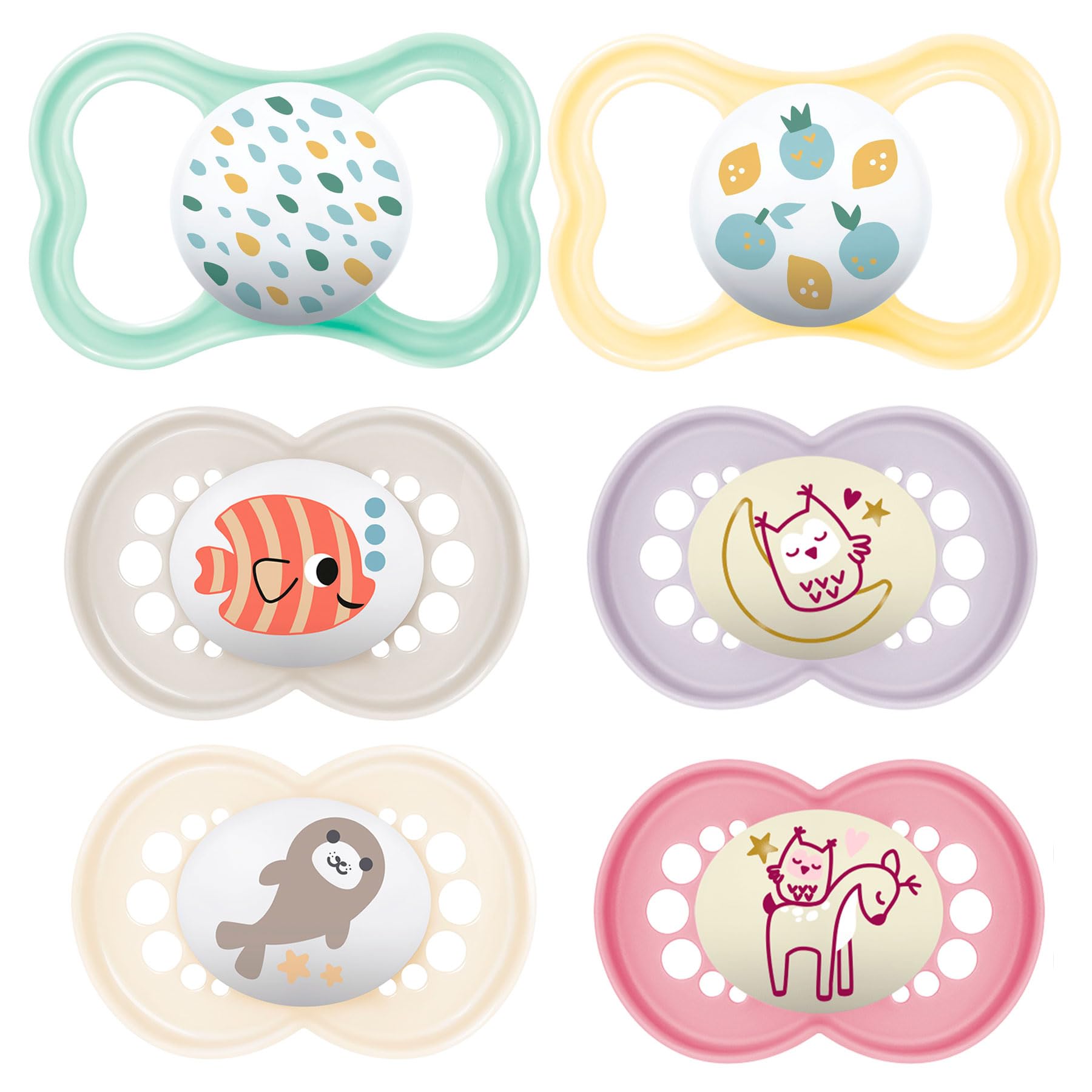 MAM"Skin Soft" Silicone Original & Air Soother 16+ Pack of 6 with 3 Sterilisable Travel Case