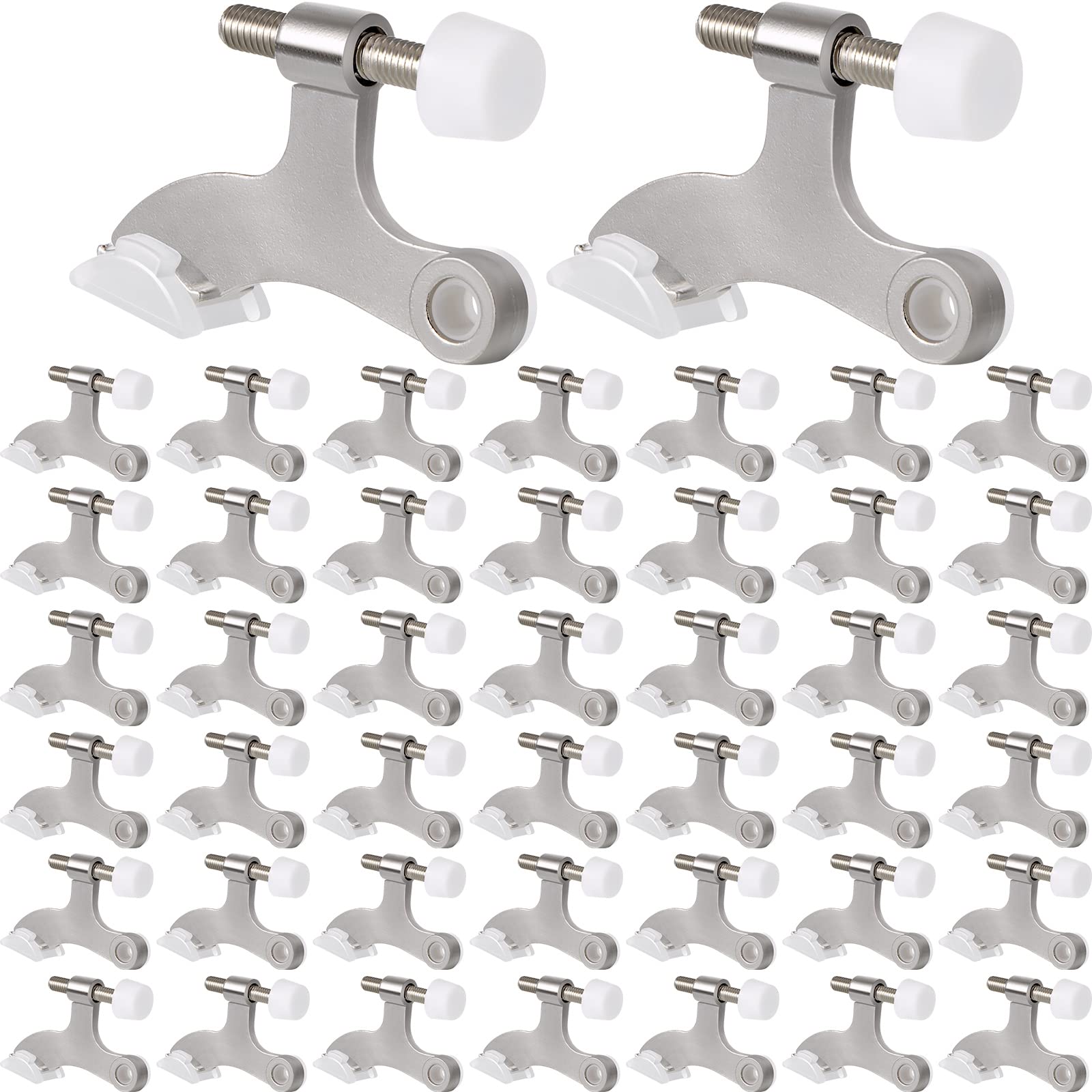 Photo 1 of Chumia 48 Pieces Hinge Pin Door Stops Satin Brushed Door Stopper Adjustable Heavy Duty Hinge Wall Protector with Rubber Bumper Tips (Silver)