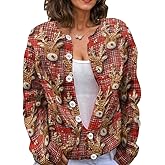 Akivide Women's Boho Floral Print Button Down Knit Cardigans for Women Trendy Fall Winter Oversized Chunky Open Front Coat