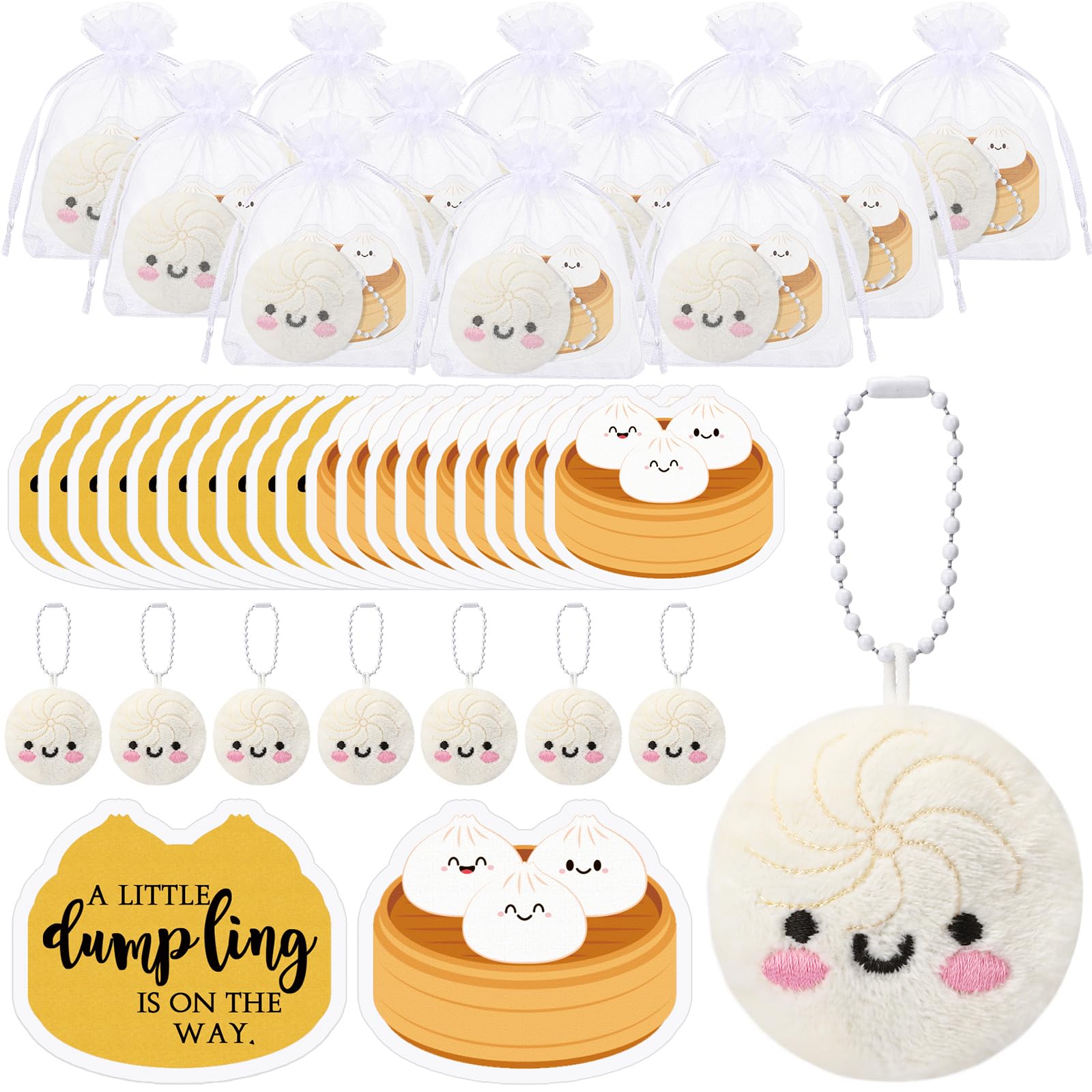 Photo 1 of HyDren 50 Sets Little Dumpling Baby Shower Plush Keychains Bulk with a Little Dumpling is on The Way Ornaments Baby Shower Favor for Guest Decorations Prizes Return Gifts Birthday