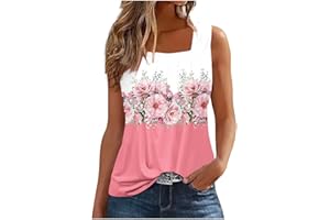 Binmer Summer Tank Tops for Women 2024 Dressy Loose Fit Pleated Square Neck Shirts Casual Sleeveless Curved Hem Flowy Blouse