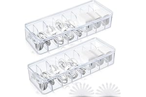 Baoswi 2 Pack Cable Organizer with 20 Wire Ties, Clear Plastic Cord Charger Storage Box with Clear Lid for Home Office Desk O