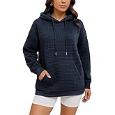 LINKDEER Womens Hoodies Casual Drawstring Waffle Pullover Fall Tops Loose Long Sleeve Hooded Sweatshirt with Pocket
