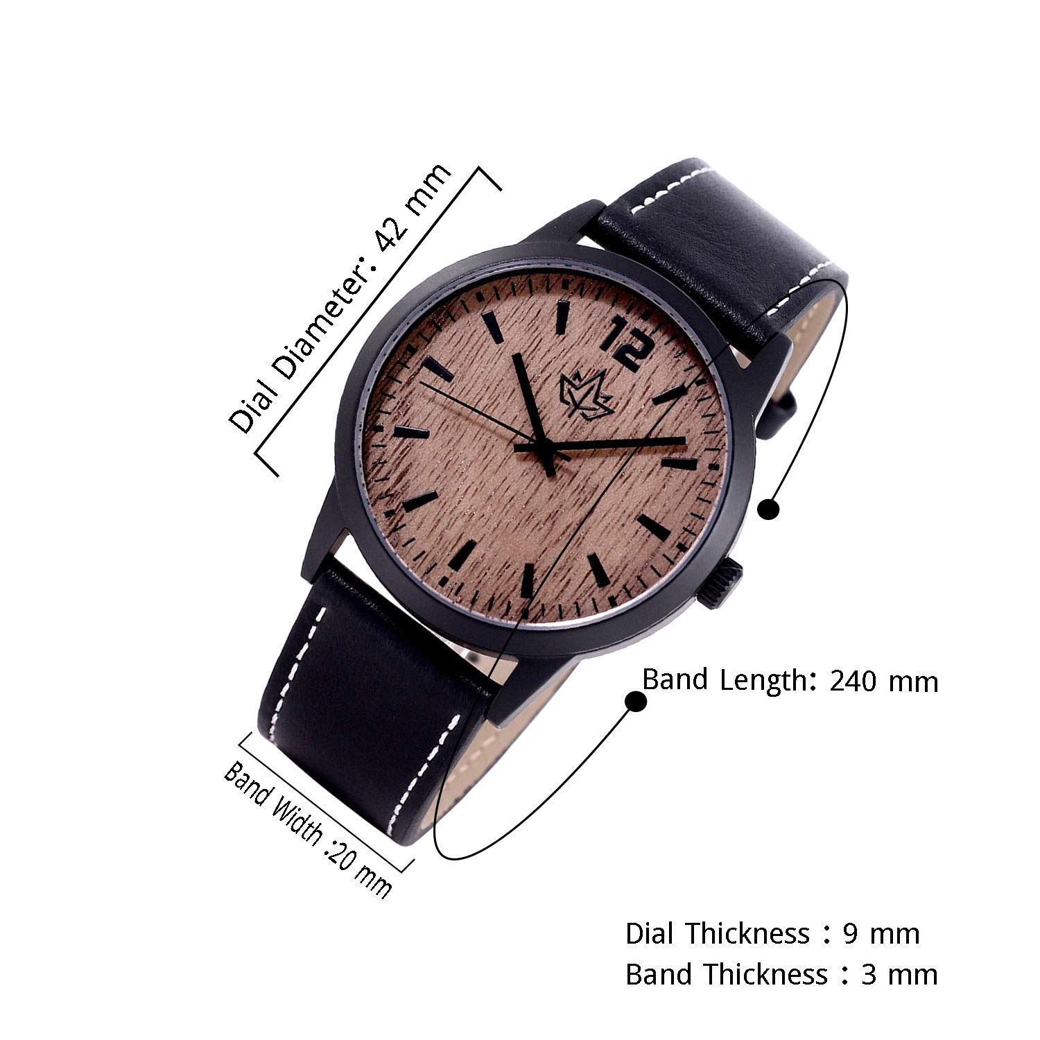 Wooden Watch for Men - Matte Black Stainless Steel Case w/Leather Strap Large Easy Read Face. Waterproof! Sport Elegant. Japanese Quartz Movement. Bonus Credit Card Holder. Gift Box.