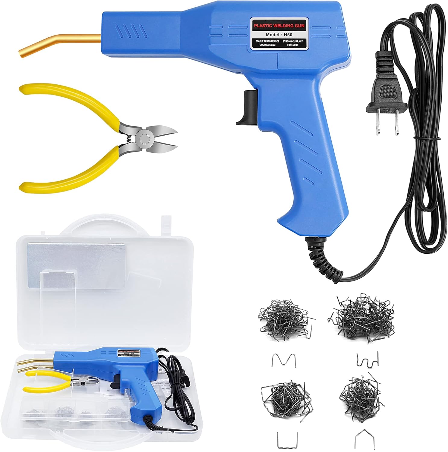 Weraher Plastic Welding Kit, 50w Plastic Welder Kit Practical Bumper Repair Kit With 4 Types Of Staples, One Plier And A Carry Case - - 