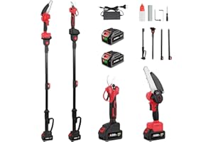 ONEVAN 4-in-1 Cordless Pole Saw & Mini Chainsaw & Pruning Shear, Electric Pole Saw with 2 x 21V 4000mAh Batteries, 6-Inch Cutting with Angle Adjustable, 12.6-Foot MAX Reach Pole Chainsaw for Tree Trimming