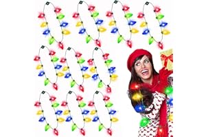 AMENON 10 Pack Light up Christmas Bulb Necklaces, 6 Lighting Modes, Bulk Xmas Bulb Necklaces Costume Accessories Party Favors Decor for Christmas New Year