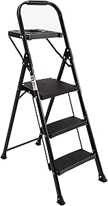 EFINE 3 Step Ladder, Folding Step Stool with Tool Platform, Wide Anti-Slip Pedal, Sturdy Steel Ladder, Convenient Handgrip, Lightweight 330lbs Portable Steel Step Stool