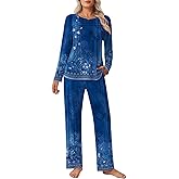 Ekouaer Womens Pajama Sets Pleated Tops with Long Pants Lounge Set Long Sleeve Fall Sleepwear Ladies Pjs S-XXL