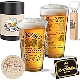 FBCCZEY Funny 40th Birthday Gifts 40 Year Old Birthday Gifts for Men Vintage 1986 Beer Drinking Glass Happy Anniversary 40th Birthday Party Supplies Decorations Man for Him Friend - 2026