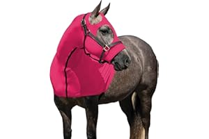 Dura-Tech Full Zip Horse Slicker Hood | Lightweight 4-Way Stretch 6.5 oz | Fleece Lined Noseband | Large Eye Holes | No Center Seam Face | Mane Tamer | Color Pink | Size Large