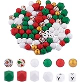 WEWAYSMILE 101Pcs Christmas Silicone Beads Kit - Red, Green, White Round, Letter, Hexagonal Beads for Jewelry Making, Bracelet, Necklace, Keychain