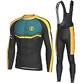 INBIKE Men's Cycling Clothing Set, Long Sleeve Cycling Jersey with 3 Rear Pockets, Cycling Bib Pants 3D Padded Breathable