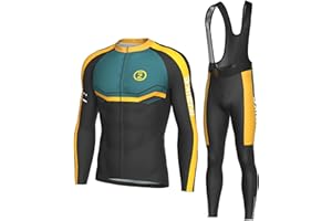 INBIKE Men's Cycling Clothing Set, Long Sleeve Cycling Jersey with 3 Rear Pockets, Cycling Bib Pants 3D Padded Breathable