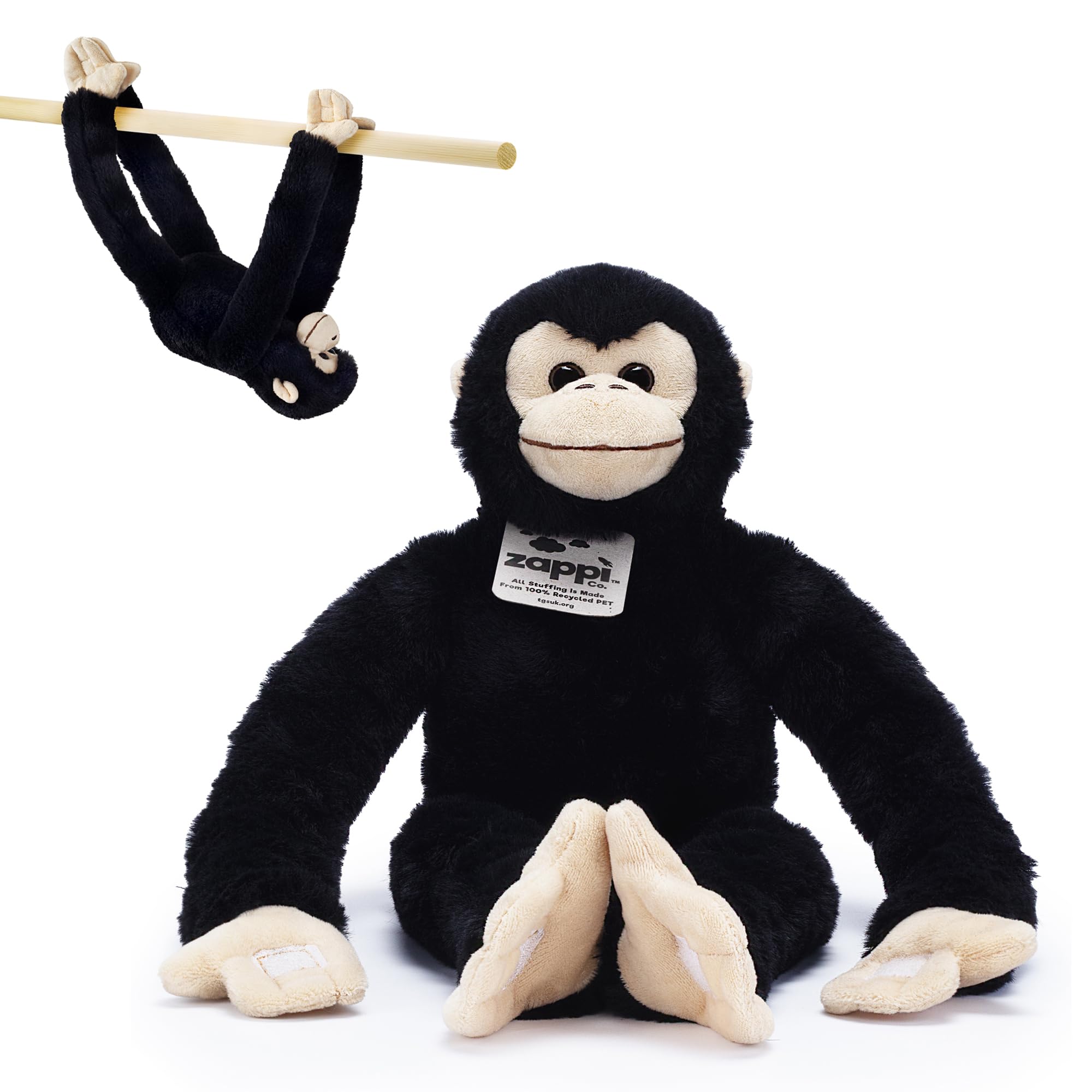 Zappi Co Plush Hanging Chimp Monkey with Velcro on Paws and Feet - Soft Plush Toy, Chimpanzee- For Kids Boys Girls Cuddly Plush Toy - Perfect Cuddly Gift for Kid - 48 cm Long