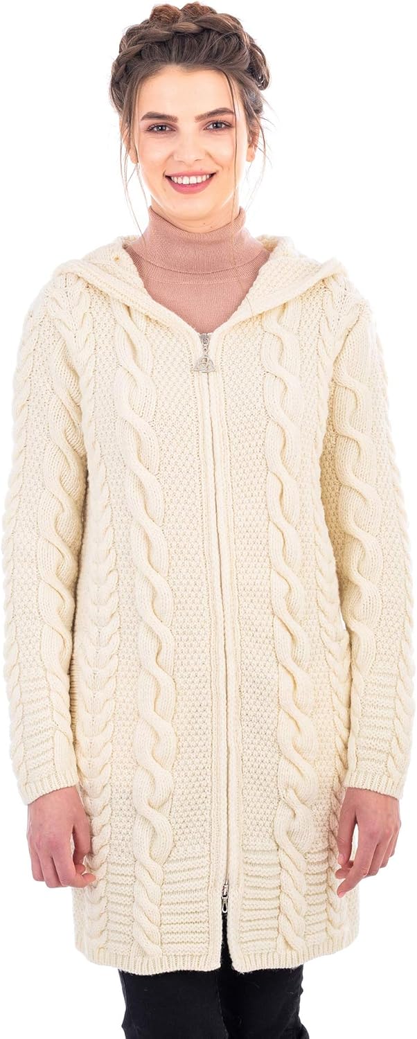 hooded aran cardigan