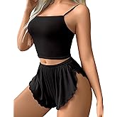 Avidlove Women Cami Ribbed Pajama Set Sexy Side Slit Sleepwear Soft Lingerie 2 Piece PJ Set