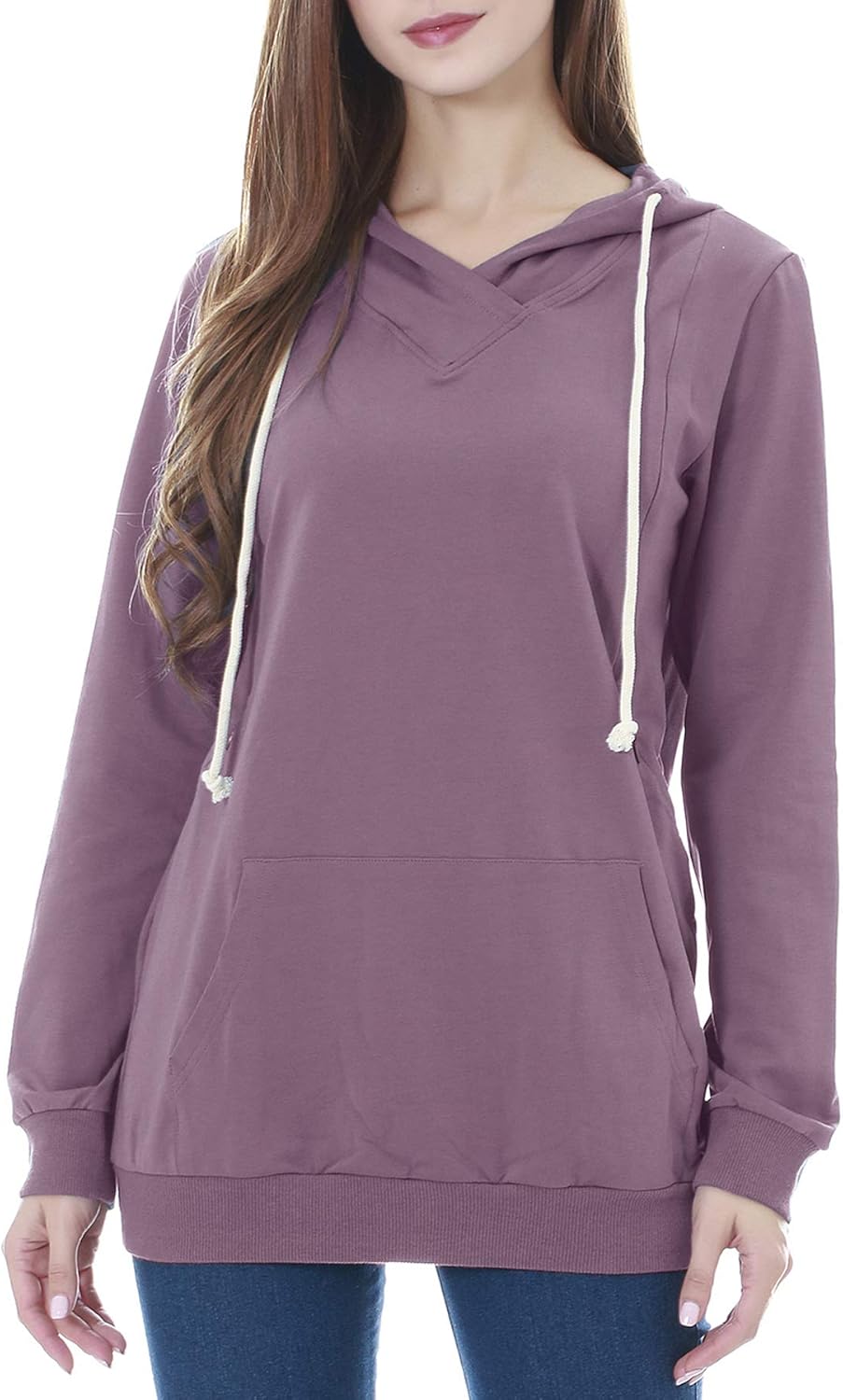 Smallshow Women's Maternity Nursing Hoodie Breastfeeding Sweatshirt X-Large Misty Lilac: Amazon 