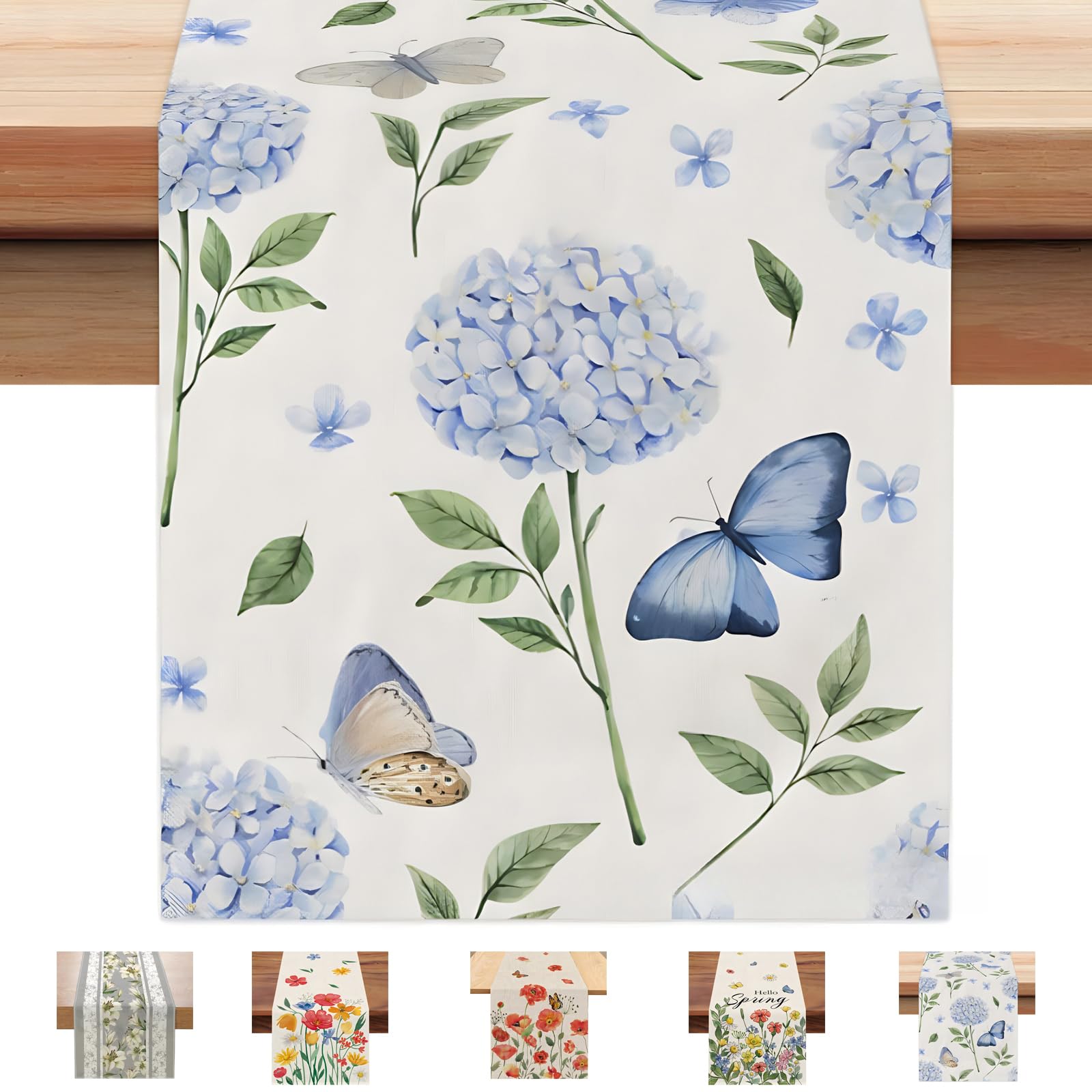 LHLZNB Summer Table Runner,table runners,30cm X 180cm Yellow Lemon Table Runners Farmhouse Rustic Holiday Runners Kitchen Dining Table Decoration for Indoor Outdoor (Blue Butterfly 4)