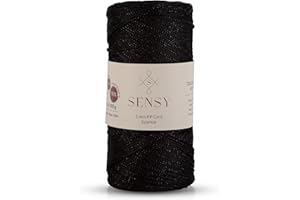 S SENSY Sensy Premium 2mm 251 Yards Sparkle Polyester Rope 90% Polypropylene 10% Polyester Cord Macrame Cord 2mm Crochet Bag Cord Macrame Rope Crochet Thread Gift for Knitter (Black Sparkle)