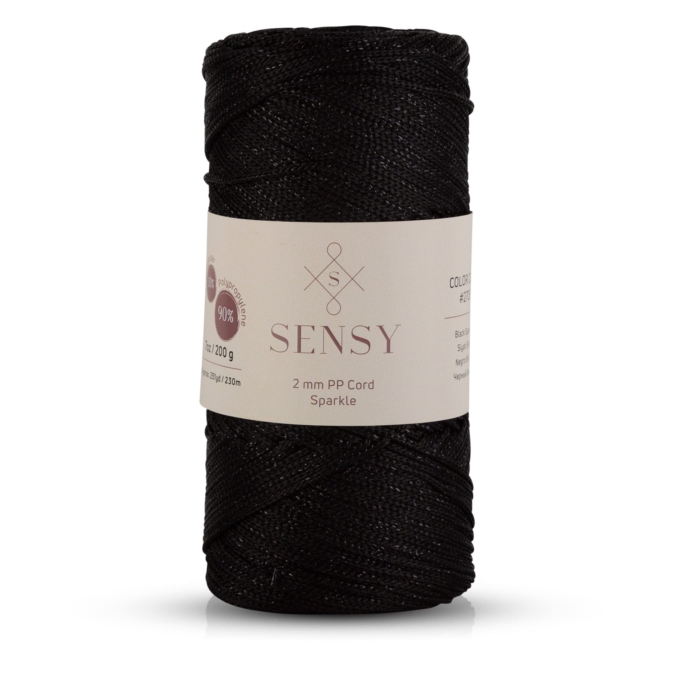 Sensy Premium 2mm 251 Yards Sparkle Polyester Rope 90% Polypropylene 10% Polyester Cord Macrame Cord 2mm Crochet Bag Cord Macrame Rope Crochet Thread Gift for Knitter (Black Sparkle) — image 1