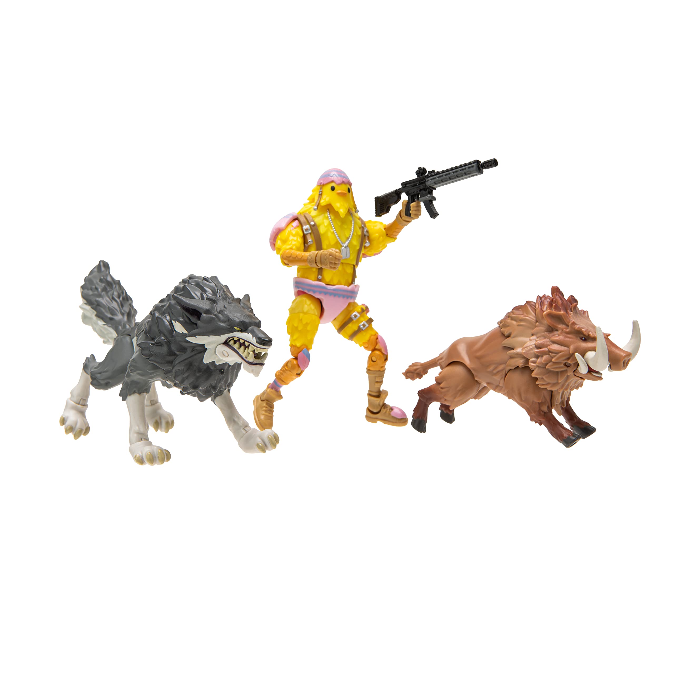 Fortnite WOLF AND BOAR - Duo Mode - 4-inch Articulated Wolf, Boar and Cluck Figures with Weapon Accessory