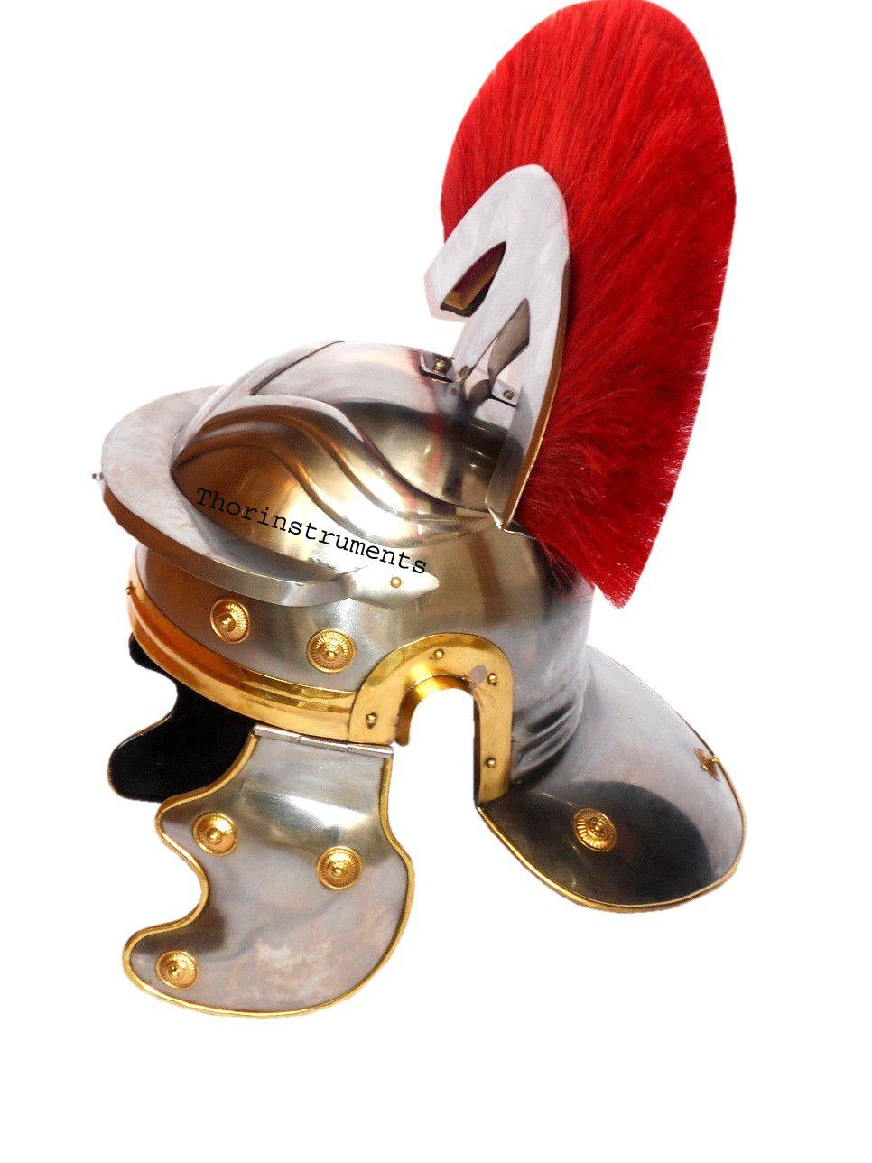 THOR INSTRUMENTS Roman Centurion Helmet Medieval Knight Officer Armor Costume Red Plume